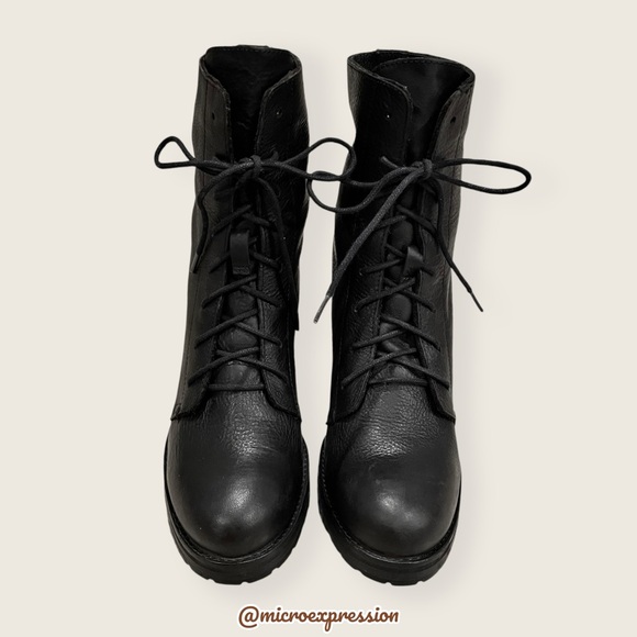 $429 Frye Karen Lace Up Black Leather Combat Short Chunky Heeled Moto Ankle Boot - Picture 10 of 15